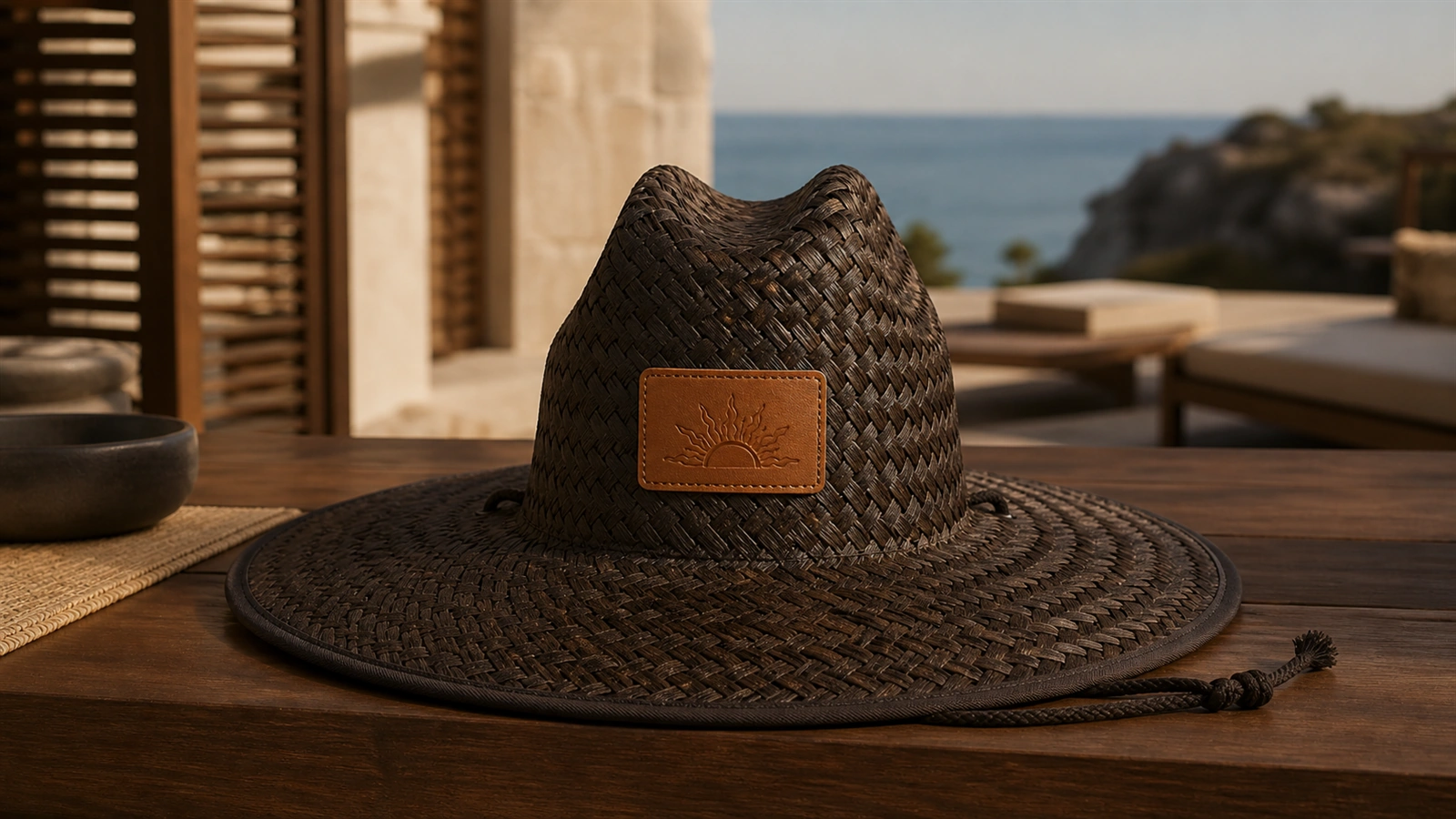 Dark Weave Leather Patch Lifeguard Straw Hat Terra Hats