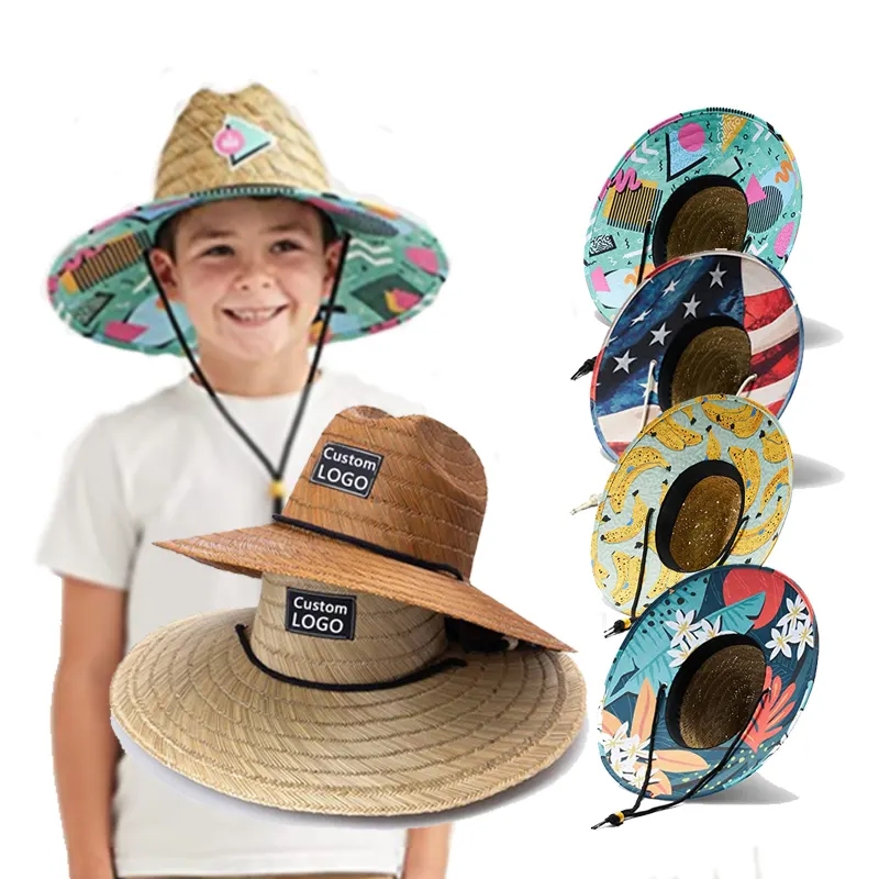 Lifeguard Hat Summer Outdoor natural straw Wide Brim surfing Straw Hat with logo 10
