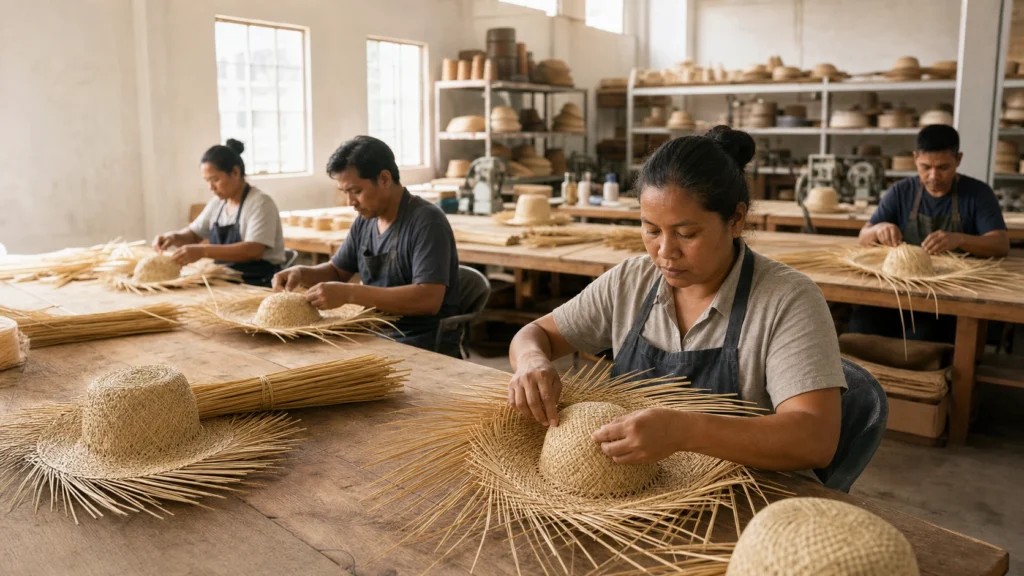 factory workers hand weaving straw hats 16x9 Terra Hats