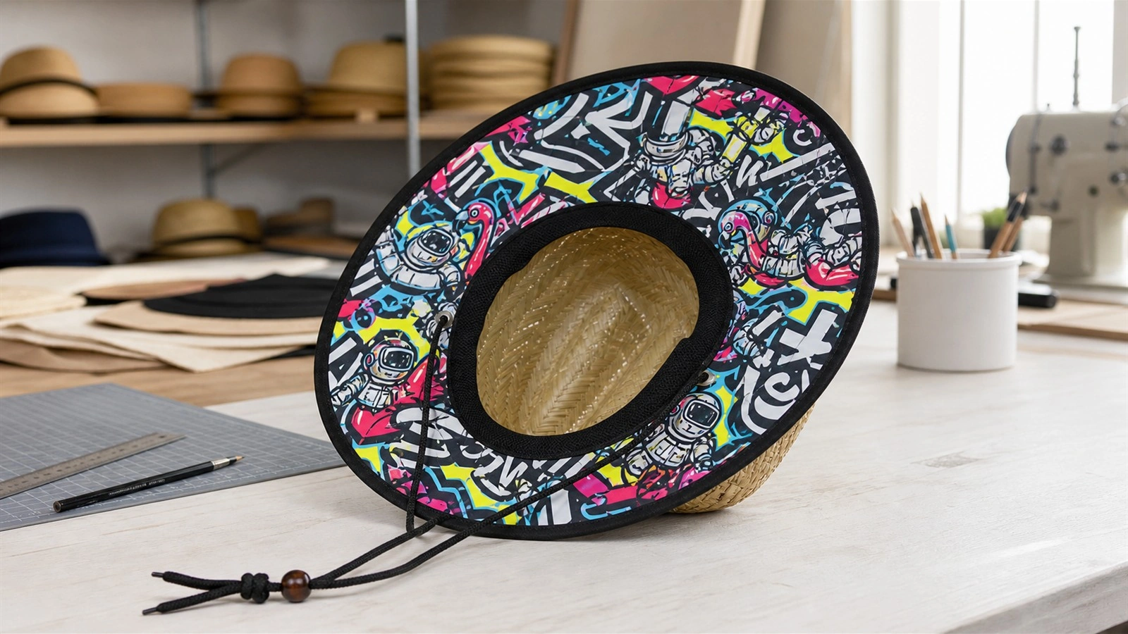 printed under brim straw hat direction Terra Hats